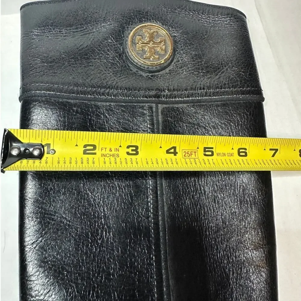 Tory Burch Size 5.5 Logo Tall Side Zipper Riding Boot Black Leather Quiet Luxury